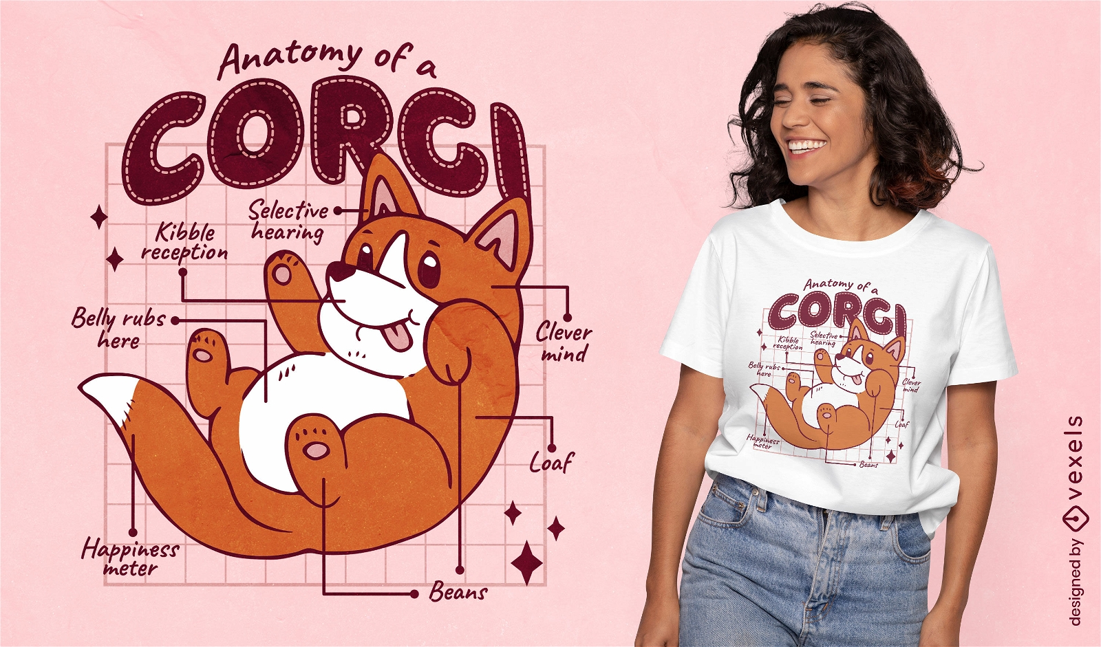 Anatomy of a corgi dog t-shirt design