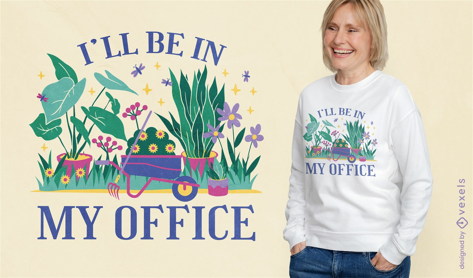 Diseño de camiseta de oficina de jardinería.
