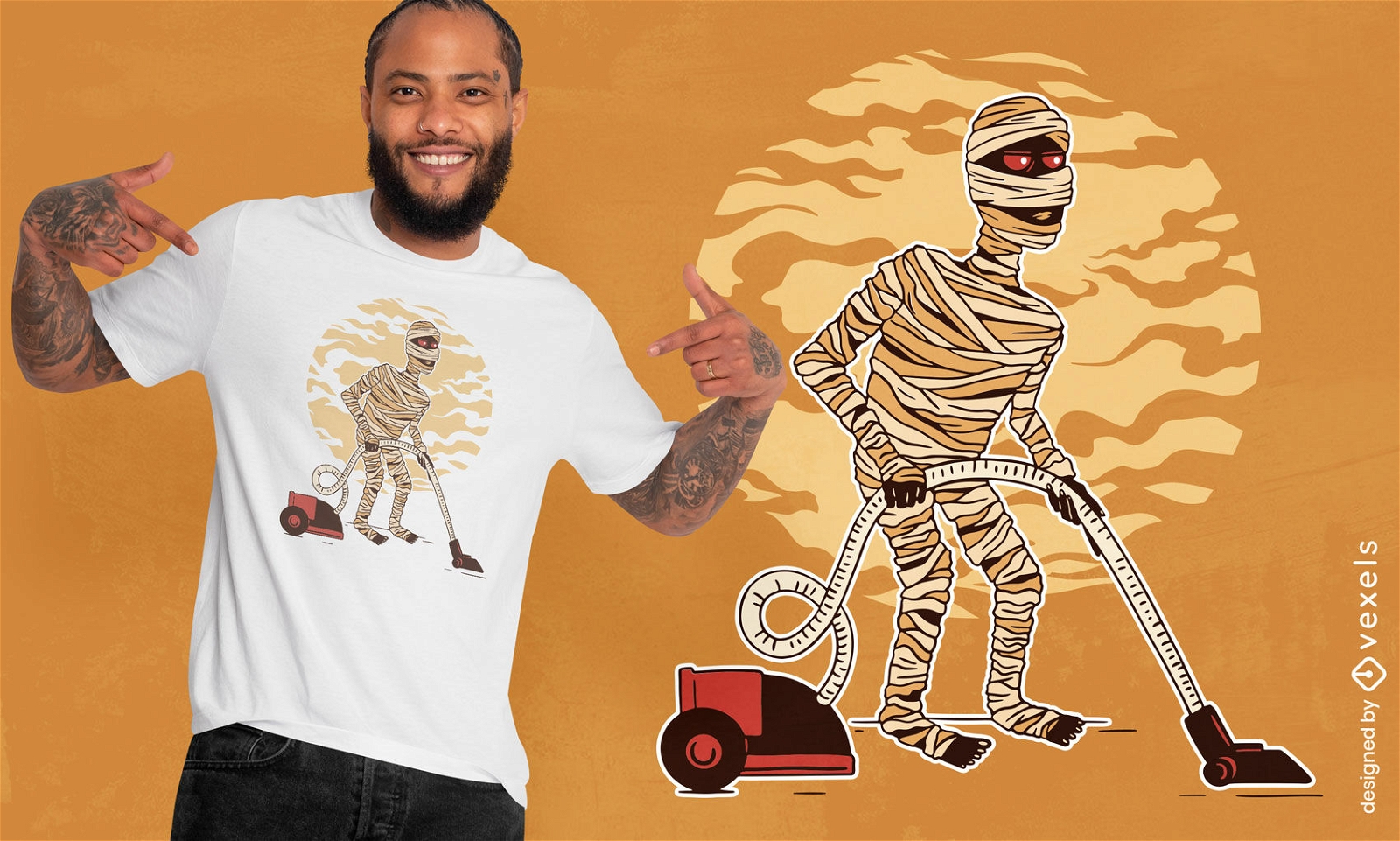 Mummy vacuuming cartoon t-shirt design