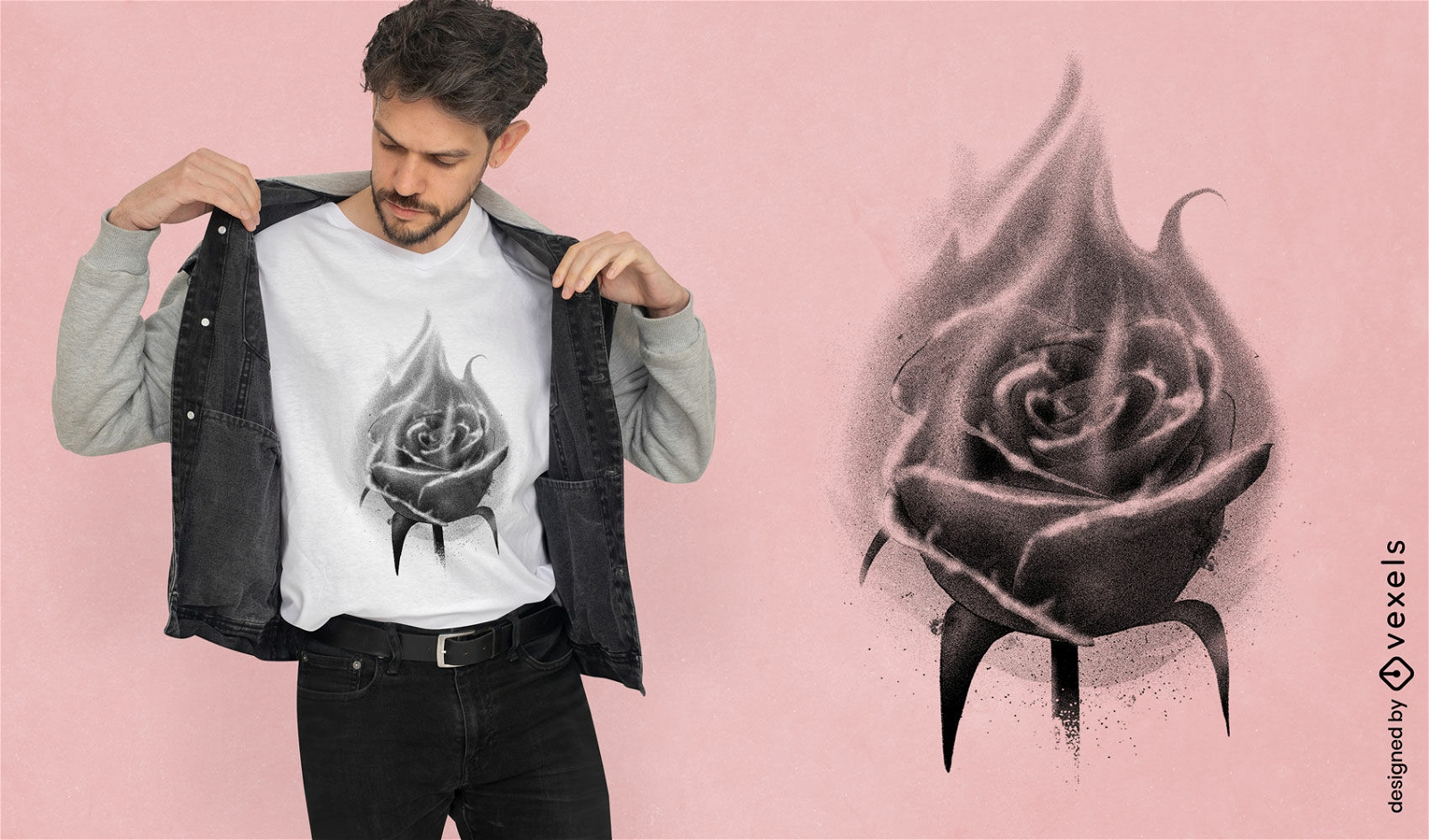 T-Shirt-Design mit brennender Rose