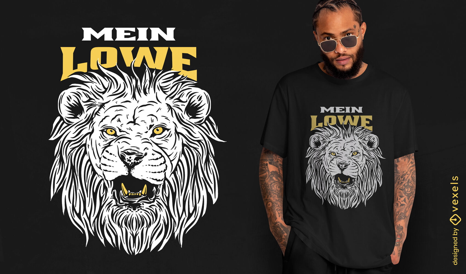 Design de camiseta com citação alemã de cara de leão