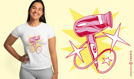 Design de camiseta de instrumento de secador de cabelo rosa