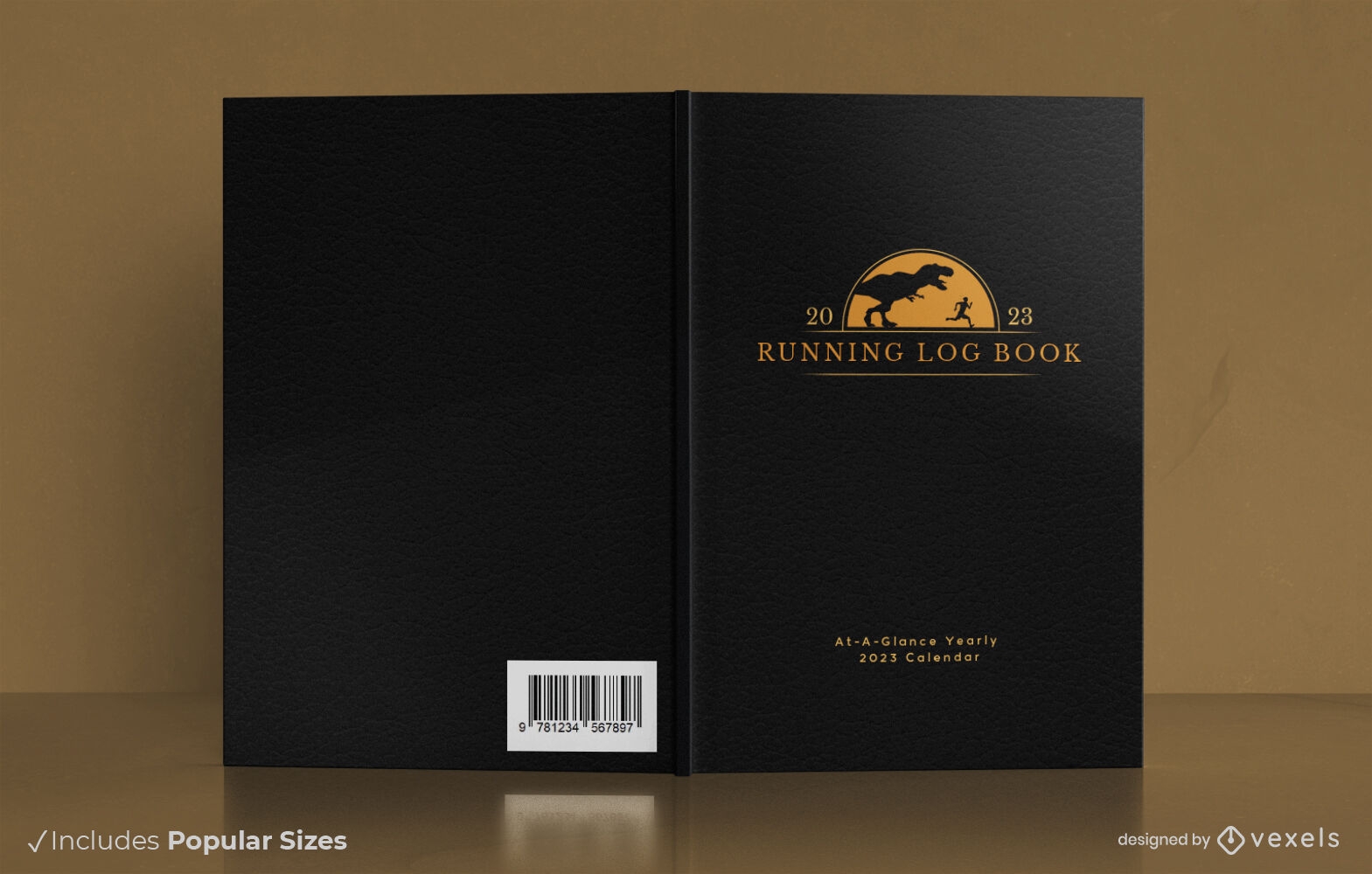 Diseño de portada de libro corriendo hombre y dinosaurio