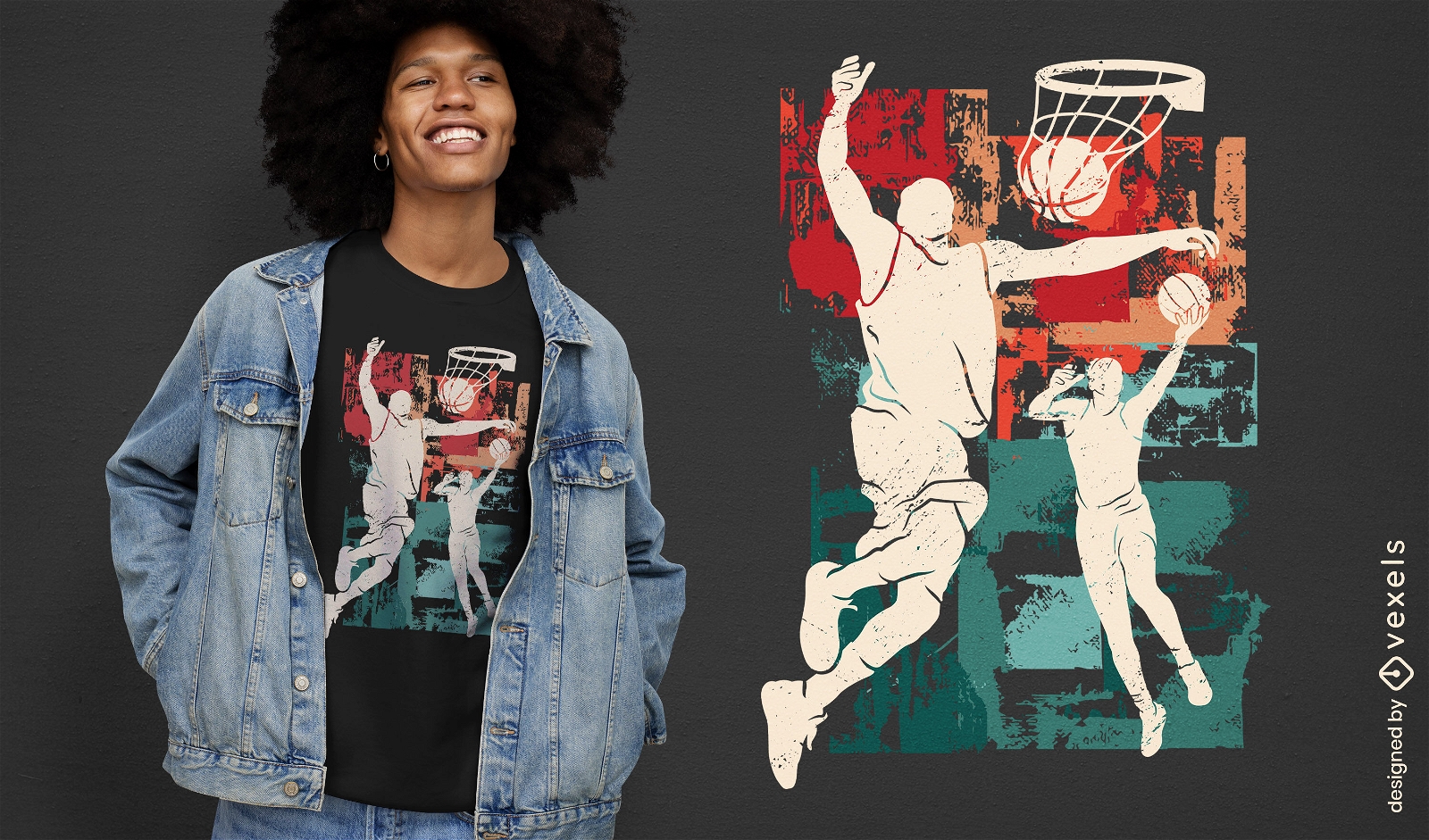 Diseño de camiseta de silueta de baloncesto.