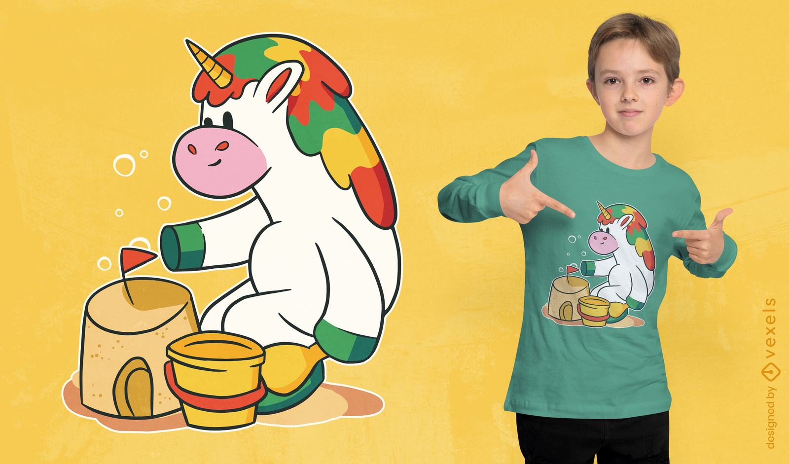 Unicornio jugando con diseño de camiseta de arena.