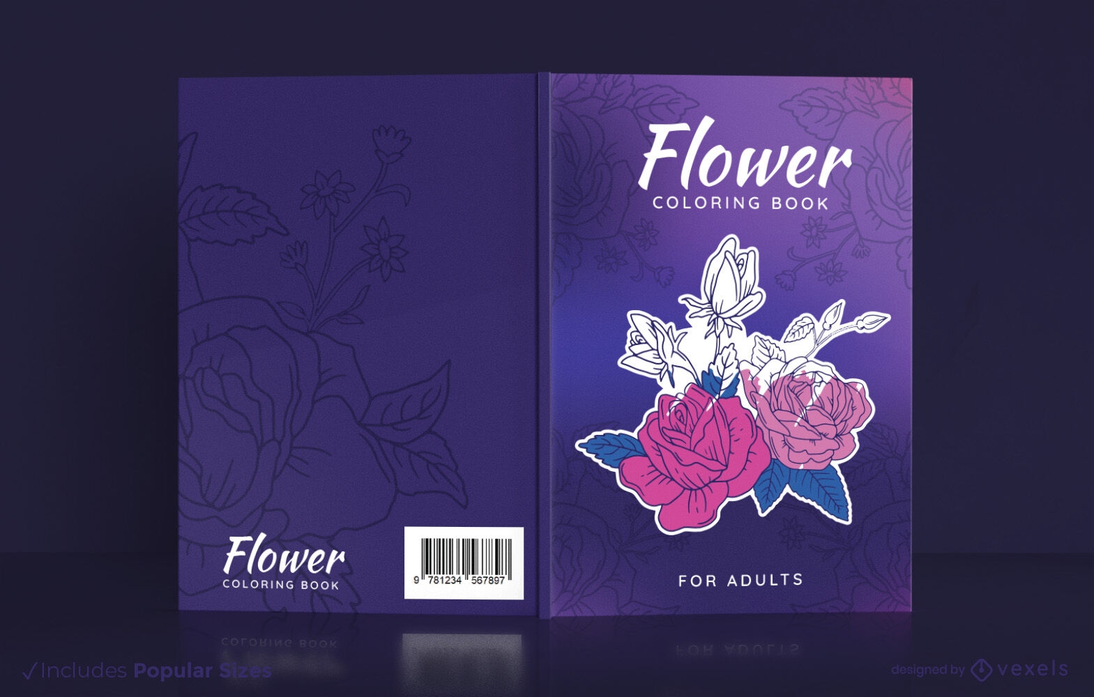 Design de capa de livro para colorir de flores