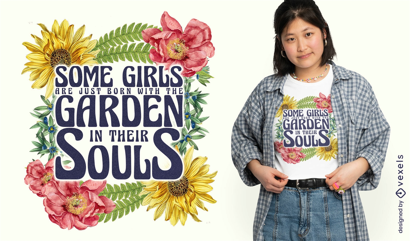 Diseño de camiseta de cita de chicas de jardinería.