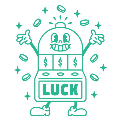 Image of a slot machine with the word luck on it PNG Design
