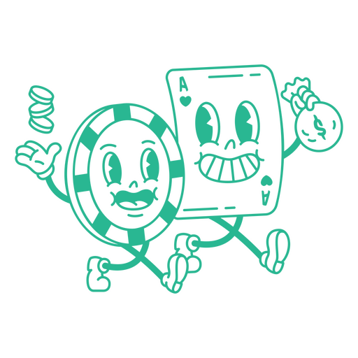 Retro cartoon casino characters in green PNG Design