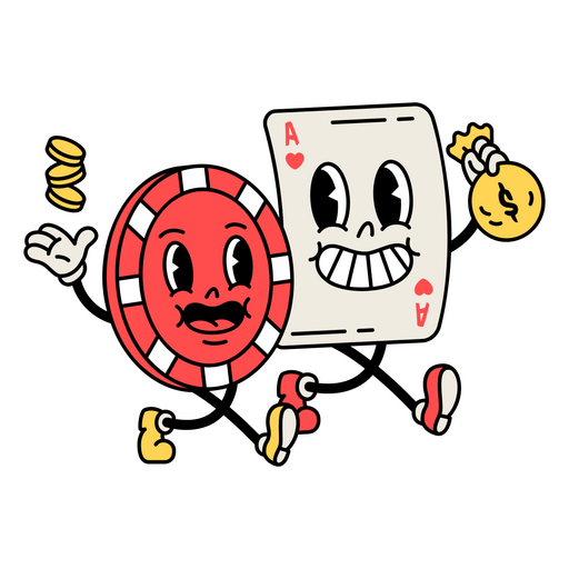Cartoon of a poker chip and a poker face PNG Design