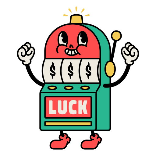 Cartoon slot machine with the word luck on it PNG Design