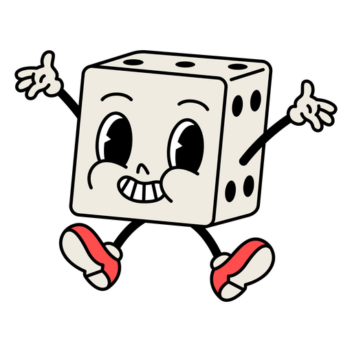 Cartoon dice with a smiley face and red shoes PNG Design