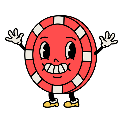 Ficha de póquer roja con una sonrisa en su rostro. Diseño PNG