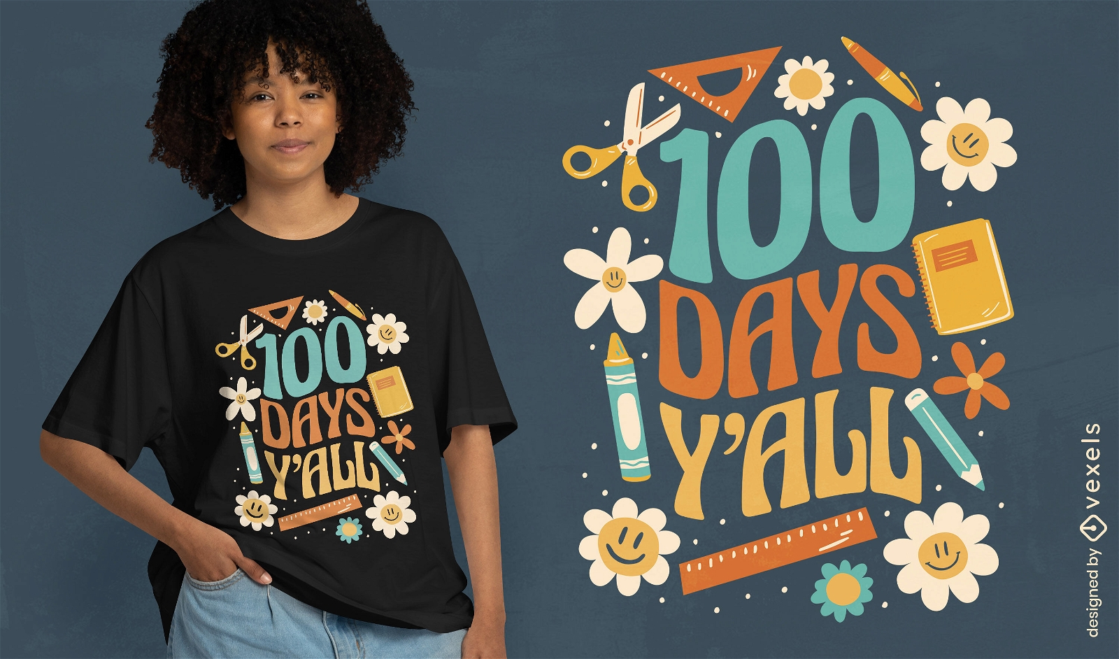 Diseño de camiseta retro de 100 días de escuela.