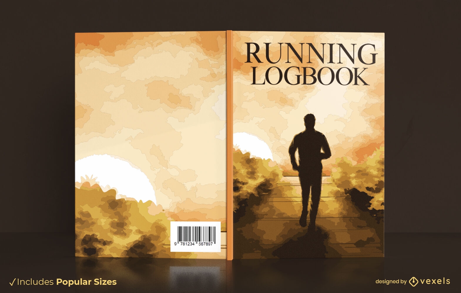 Diseño de portada de libro de hombre corriendo hacia el sol