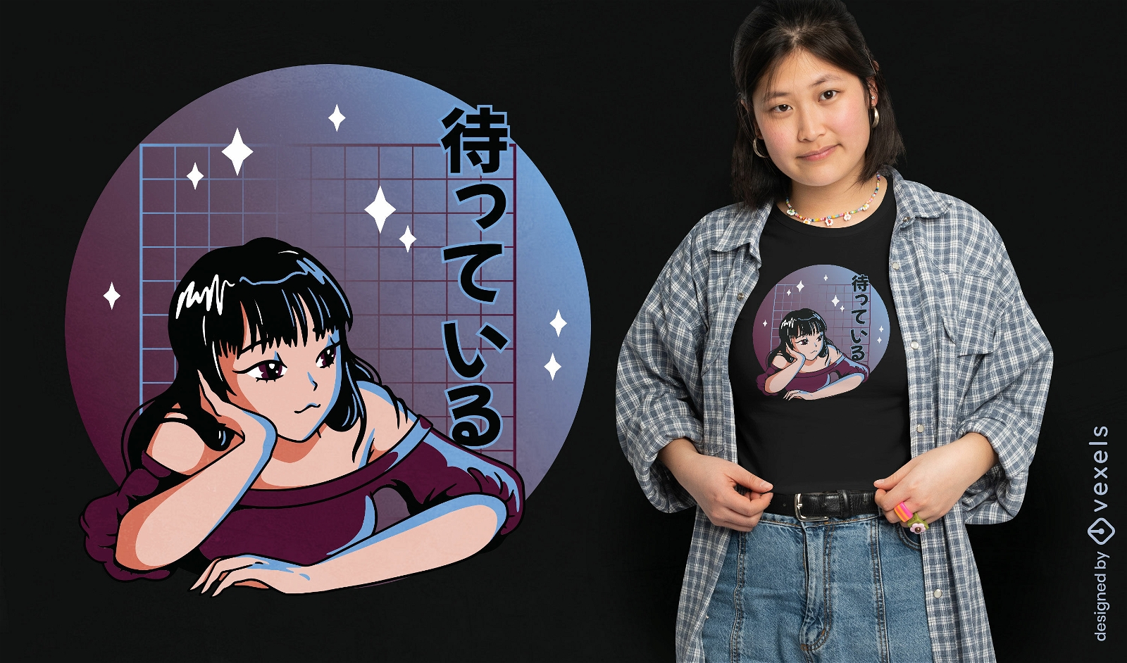 T-Shirt-Design mit gelangweiltem Anime-Mädchen