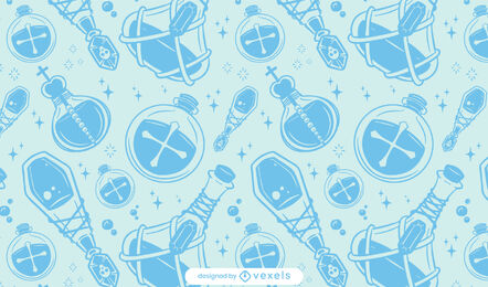 Fantasiemusterdesign der blauen Trankflaschen