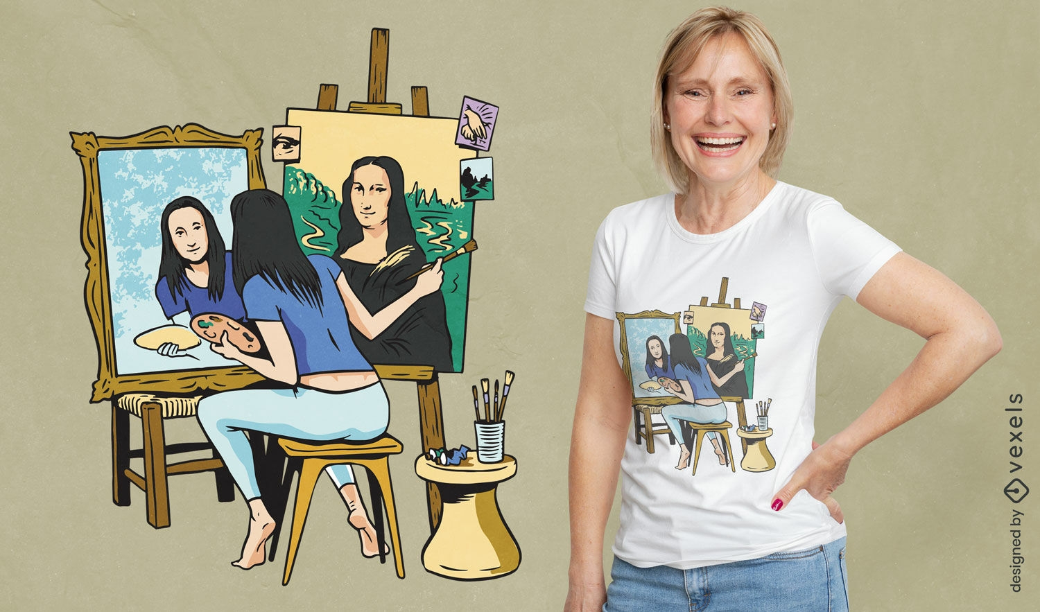 Diseño de camiseta de autorretrato de Mona Lisa