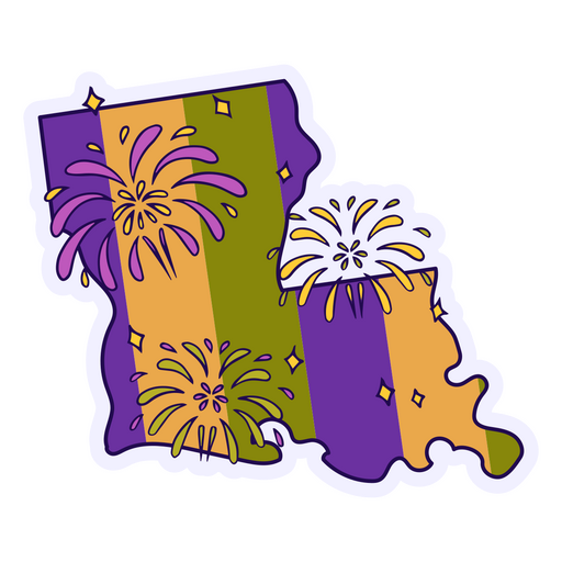 Sticker with a map of louisiana with fireworks on it PNG Design