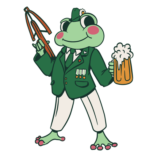 Frosch im gr?nen Anzug mit einem Bier PNG-Design