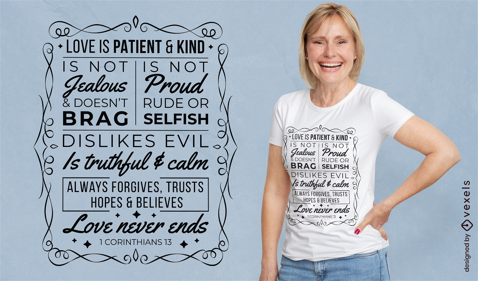 Design de camiseta com versículo de amor da Bíblia
