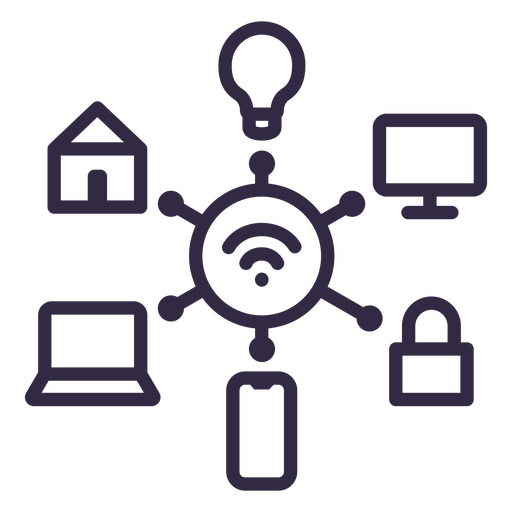 Circule com um ícone de Wi-Fi, um laptop, um telefone e um tablet Desenho PNG