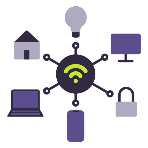 Círculo roxo com ícone de Wi-Fi e outros dispositivos Desenho PNG
