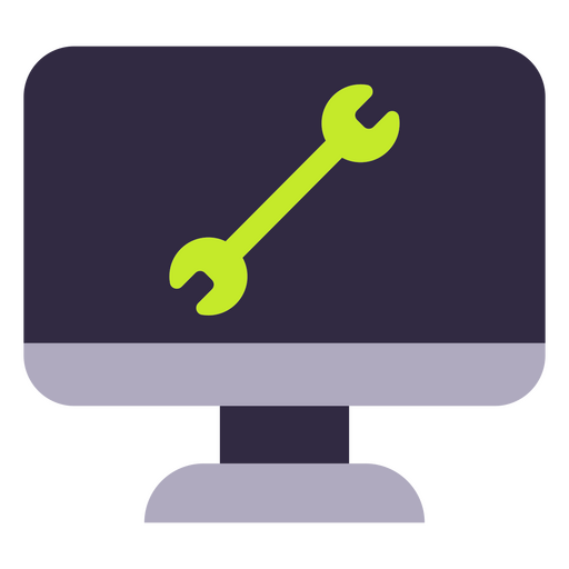 Icono de una llave inglesa en la pantalla de una computadora Diseño PNG