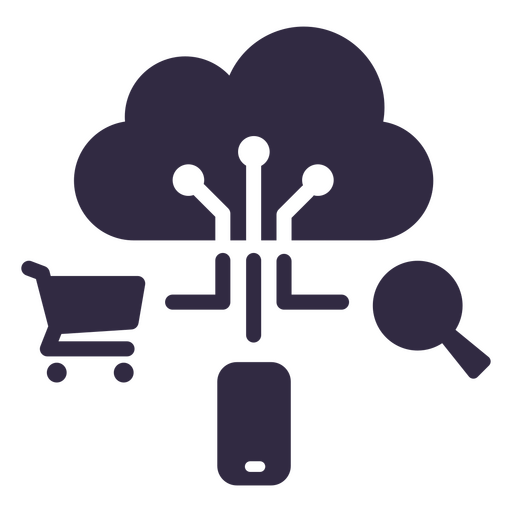 Ícone de uma nuvem com um carrinho de compras e um telefone Desenho PNG