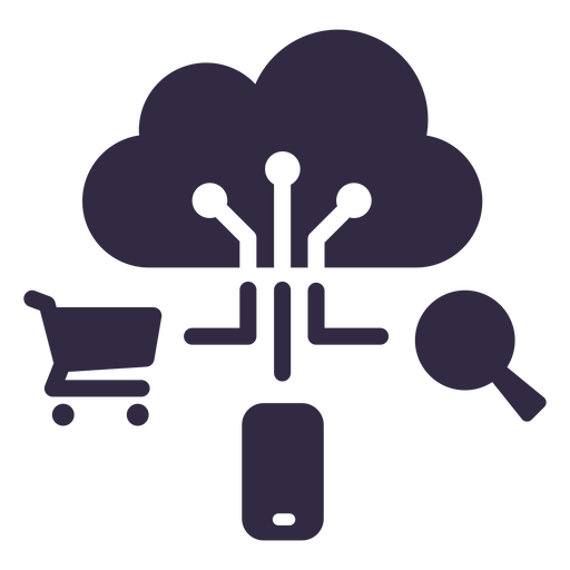 Icono de una nube con un carrito de compras y un teléfono. Diseño PNG