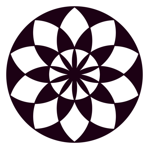 Círculo negro y morado con una flor en el medio. Diseño PNG