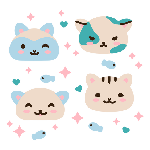 Kawaii kittens with fish PNG Design