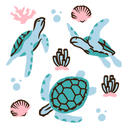 Set Of Sea Turtles And Corals PNG & SVG Design For T-Shirts