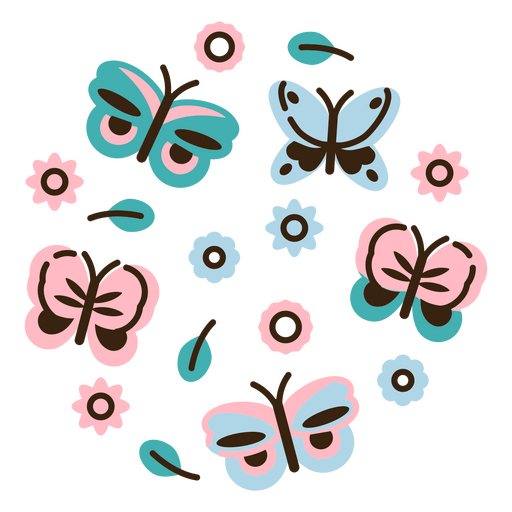 Circle of butterflies and flowers PNG Design