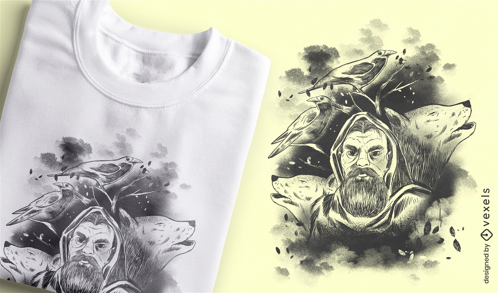 Design de camiseta dos lobos de Odin