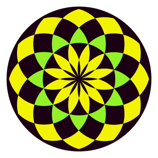 C?rculo amarillo y negro con una flor amarilla en el centro. Diseño PNG