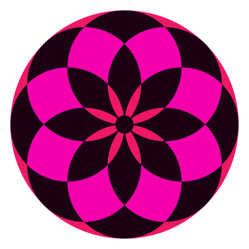Círculo rosa e preto com uma flor rosa no centro Desenho PNG