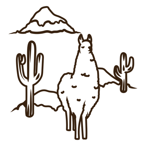 Llama in the desert with cactus in the background PNG Design