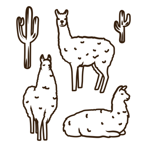Vier Lamas und Kaktus PNG-Design