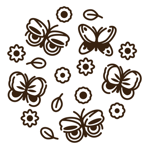 Mariposas marrones en c?rculo. Diseño PNG