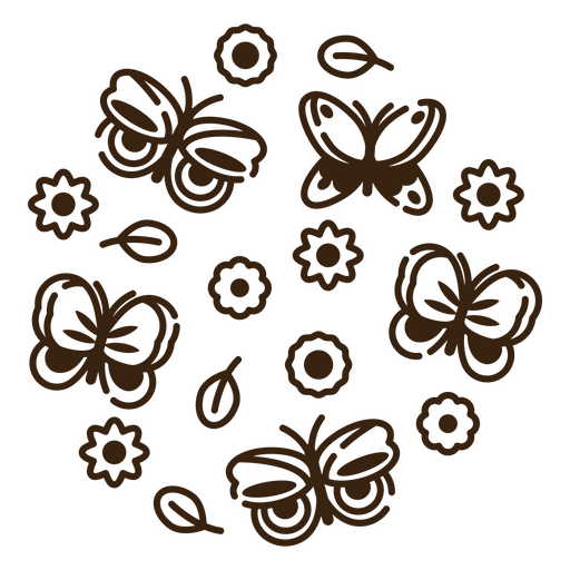 Mariposas marrones en círculo. Diseño PNG