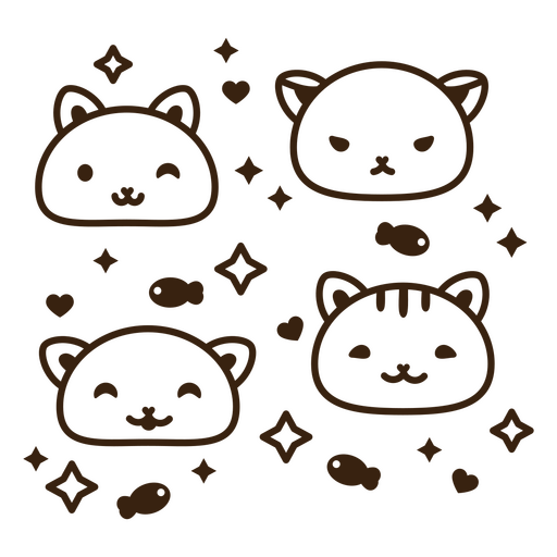Gatos kawaii con pescado Diseño PNG