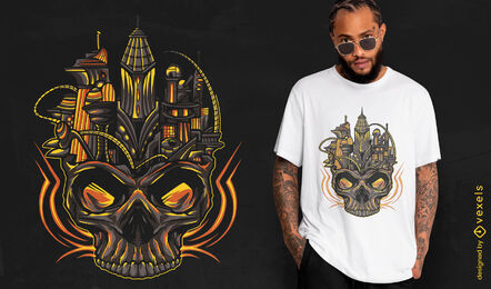 Futuristic City Skull T-shirt Design Vector Download