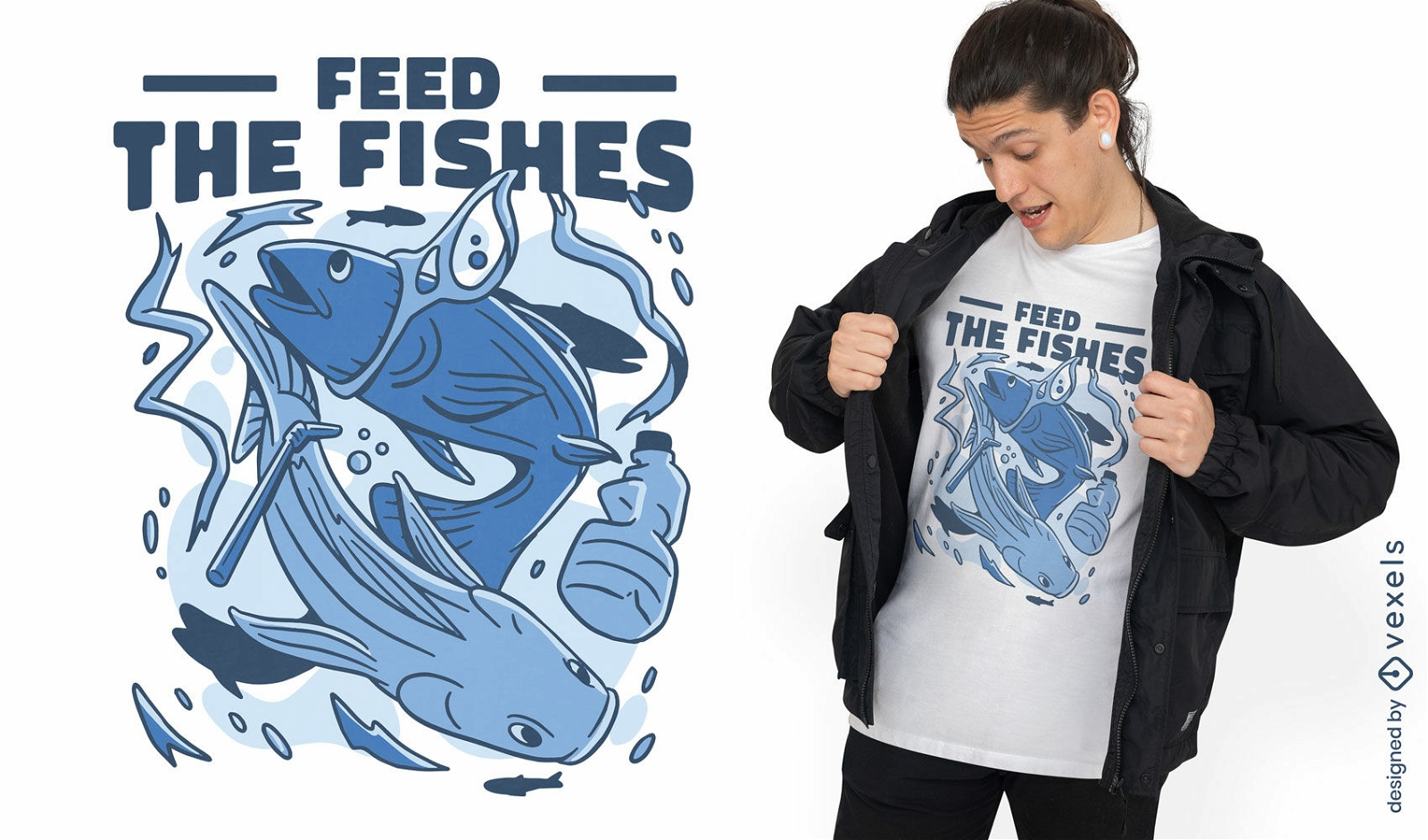 Design de camiseta de peixe de polui??o do oceano