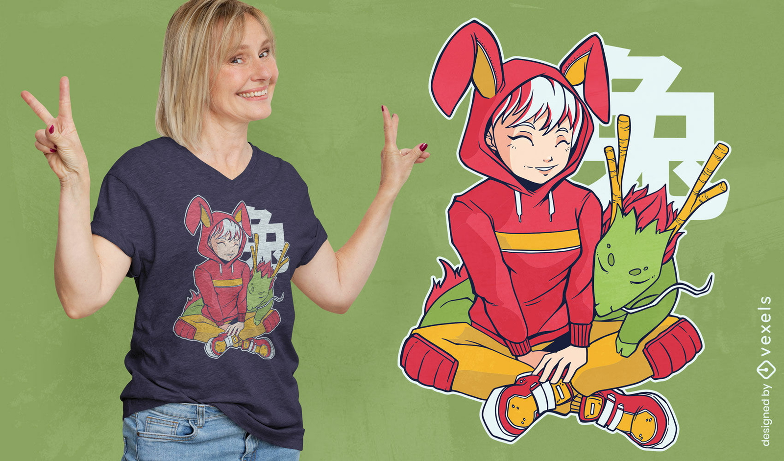 Design de camiseta de ano novo chinês para garotas de anime