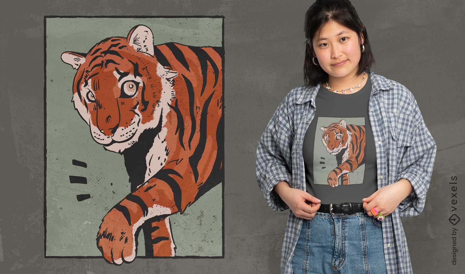 Diseño detallado de camiseta de tigre.