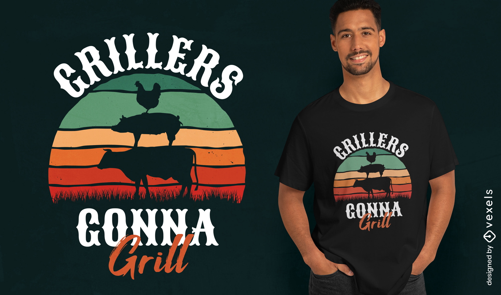 Design de camiseta com citação do pôr do sol retrô Grillers