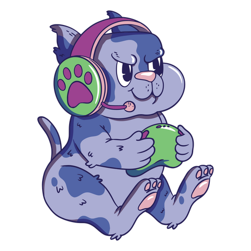 Cat wearing headphones and playing a game PNG Design