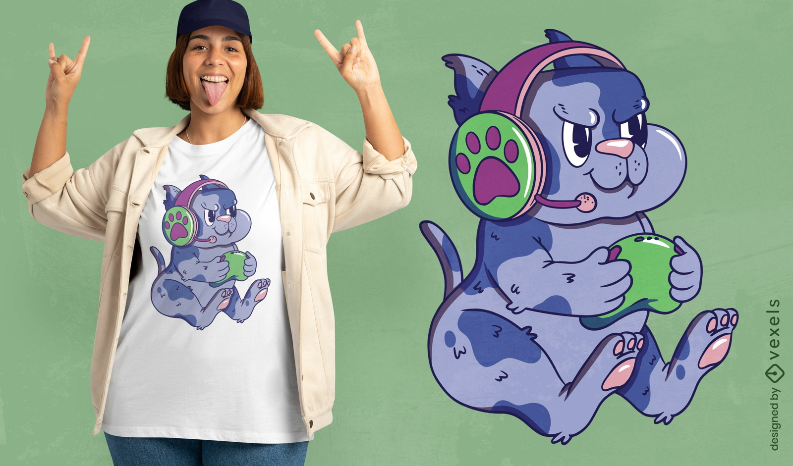 Cute gamer cat t-shirt design
