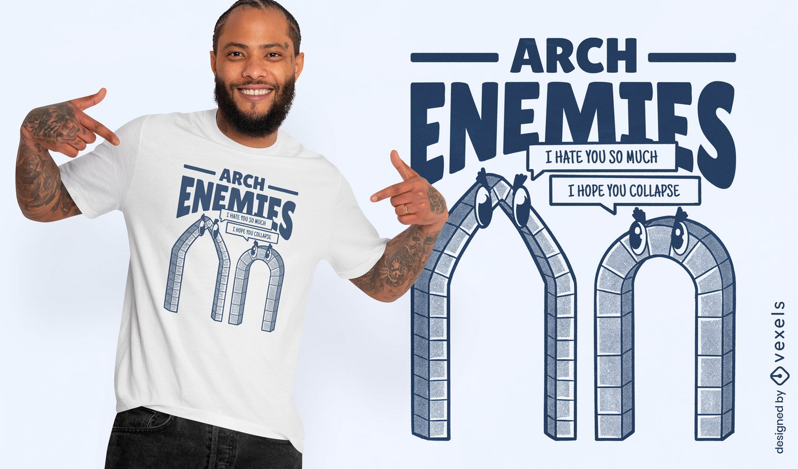 Diseño de camiseta de arcos de arquitectura de dibujos animados.